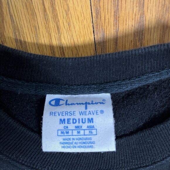 Y2K Champion Reverse Weave “Center” Screenprint Crewneck Sweatshirt Black Med - Picture 2 of 5